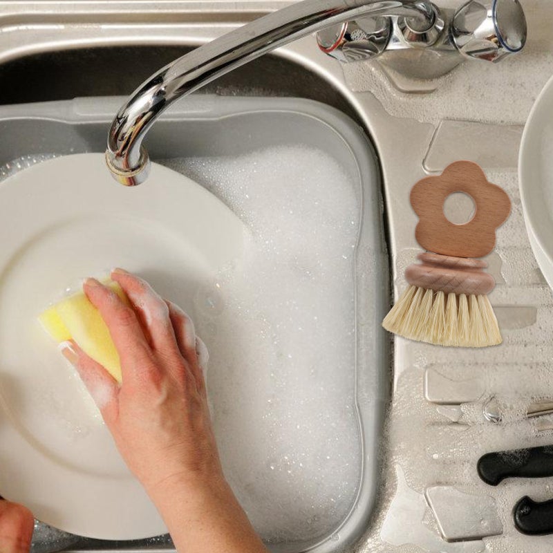 2pcs Wood Scrub Brushes: Mini Palm Scrub Brush Pot Dish Scrubber Cleaning Scrubbers For Pot Pan Sink Grills Flatware For Kitchen Sink Bathroom - Image 5