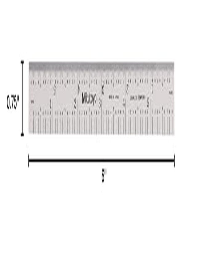 Mitutoyo 182-108, Steel Rule, 6"/150mm ( 1/10, 1/50", 1mm, 0.5mm), 3/64" Thick X 3/4" Wide, Satin Chrome Finish Tempered Stainless Steel - Image 2