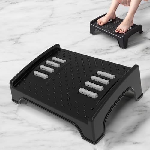 Techhark® Ergonomic Under Desk Foot Rest with Massage Rollers, 40 x 29 x 12.3 cm, Anti-Slip Design, Black, Plastic - Image 1