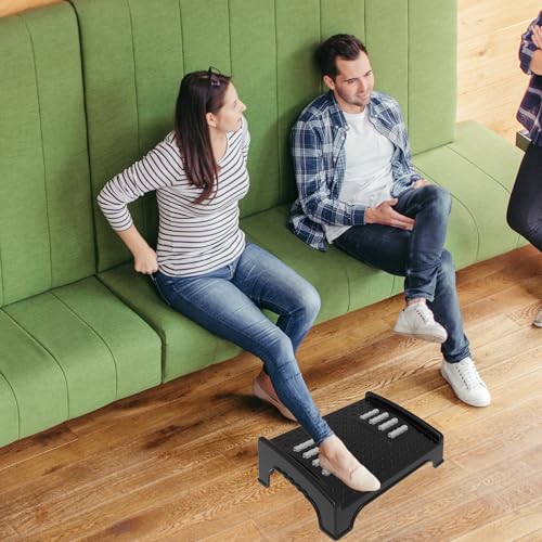 Techhark® Ergonomic Under Desk Foot Rest with Massage Rollers, 40 x 29 x 12.3 cm, Anti-Slip Design, Black, Plastic - Image 4