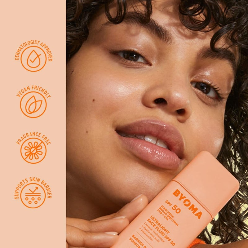 BYOMA بيوما سائل واقي شمس للوجه SPF 50 - واقي شمس خفيف الوزن للغاية لجميع ألوان البشرة - توهج لامع، بدون أثر أبيض - مرطب SPF يقوي حاجز البشرة - 1.69 أونصة سائلة - Image 5