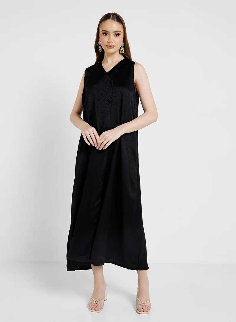 hayas closet V-Neck Flared Sleeve Abaya