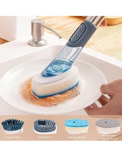 Arabest Soap Dispensing Dish Brush Set, Dish Scrubber with 1 Holder and 4 Replaceable Brush Heads, Kitchen Scrub Brush for Pan Sink Cleaning, Dish Cleaning Washing Brush with Stainless Steel Handle  - Image 2