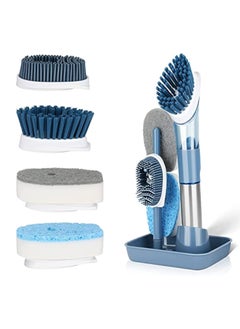 Arabest Soap Dispensing Dish Brush Set, Dish Scrubber with 1 Holder and 4 Replaceable Brush Heads, Kitchen Scrub Brush for Pan Sink Cleaning, Dish Cleaning Washing Brush with Stainless Steel Handle  - Image 1