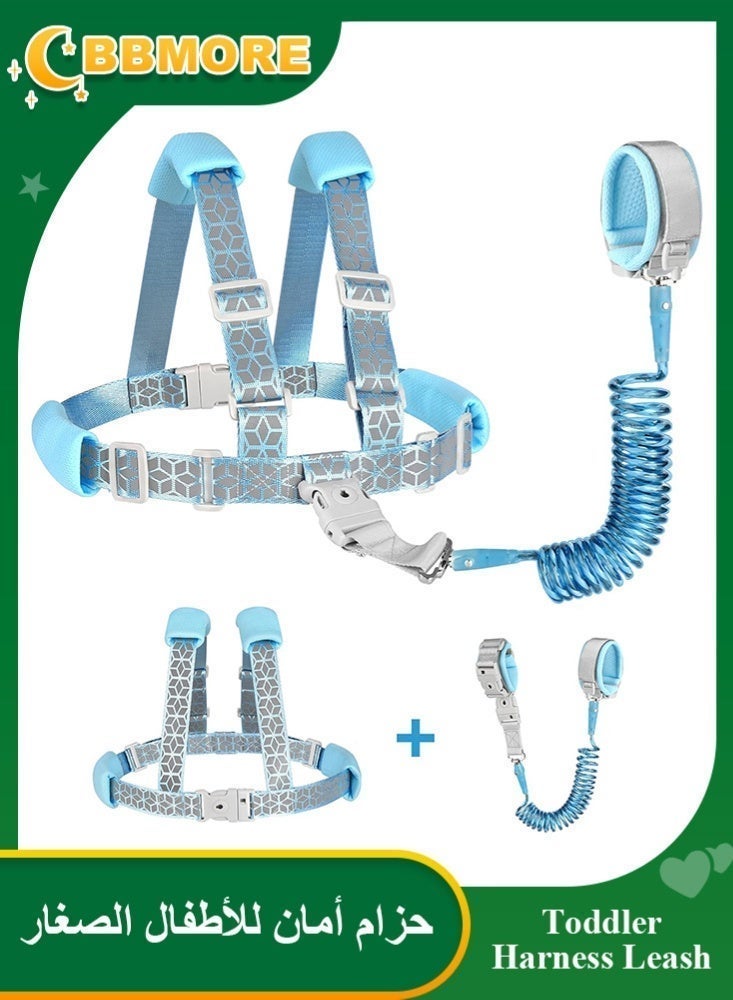 BBMORE 2 in 1 Toddler Harness Leash 1.5m, Upgraded Reflective Kid Harness with Anti Lost Wrist Link, Child Walking Harness Kids Leash Wristband Belt with Lock for Baby Boys Girls to Outdoor Travel (Blue) - Image 1