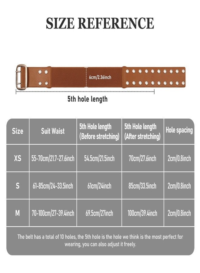 كاجير حزام كاجير ذو فتحتين معدنيتين للنساء - حزام خصر مطاطي عريض من الجلد الصناعي للنساء، حزام بانك (مقاس متوسط، بني) - Image 4