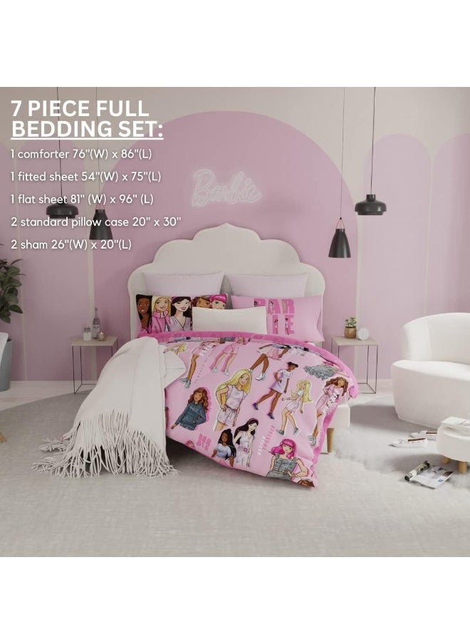 Franco Franco Barbie Bedding Super Soft Comforter and Sheet Set with Sham, 7 Piece Full Size  - Image 4