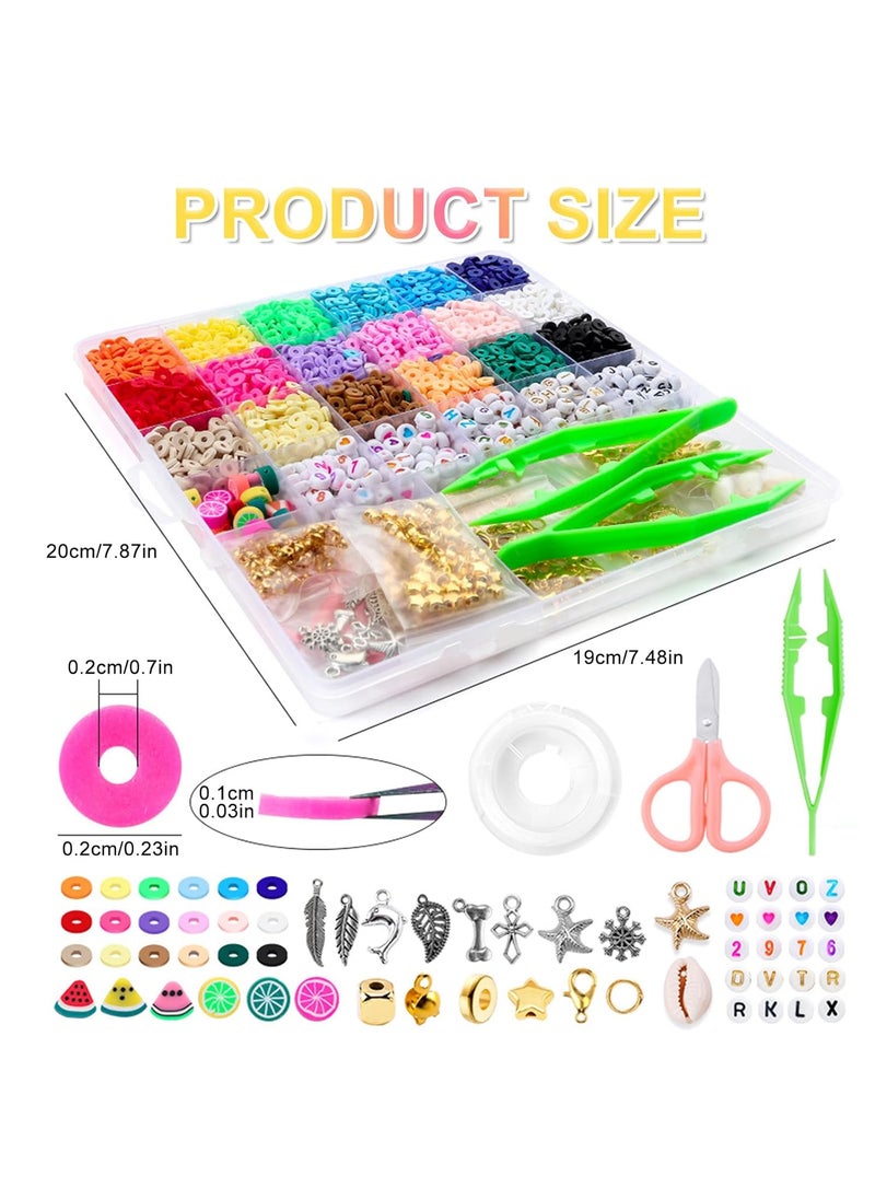 KEEPOW KEEPOW Clay Beads for Jewellery Making 4167Pcs 26 Colors Clay Beads Bracelet Kit, Polymer Flat Beads Letter Spacer Pentagram Seashell Beads with Charms Elastic Strings DIY Craft Gift for Girls Kids  - Image 3