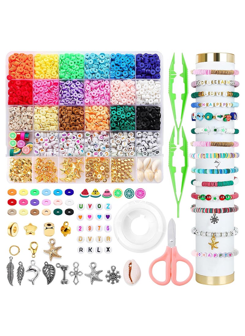 KEEPOW KEEPOW Clay Beads for Jewellery Making 4167Pcs 26 Colors Clay Beads Bracelet Kit, Polymer Flat Beads Letter Spacer Pentagram Seashell Beads with Charms Elastic Strings DIY Craft Gift for Girls Kids  - Image 1