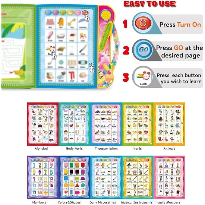 كتب الصوت التفاعلية ABC - كتب تعليمية إلكترونية للأطفال الصغار مع الأبجدية، الأرقام، الحيوانات، الموسيقى، الألعاب - ألعاب تعليمية للأطفال من 3 سنوات وما فوق - Image 3