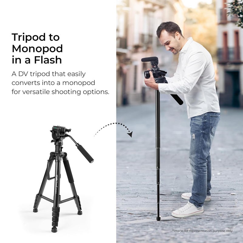 Digitek ® (DPTR 895VD) 195 CM Tripod Cum Monopod with Aluminum Alloy & Multipurpose Head, 3-Way Head, Lightweight 590MM Folded with Carry Bag, Max Load 5Kg, Ideal for DSLR, DV Camera's - Image 4