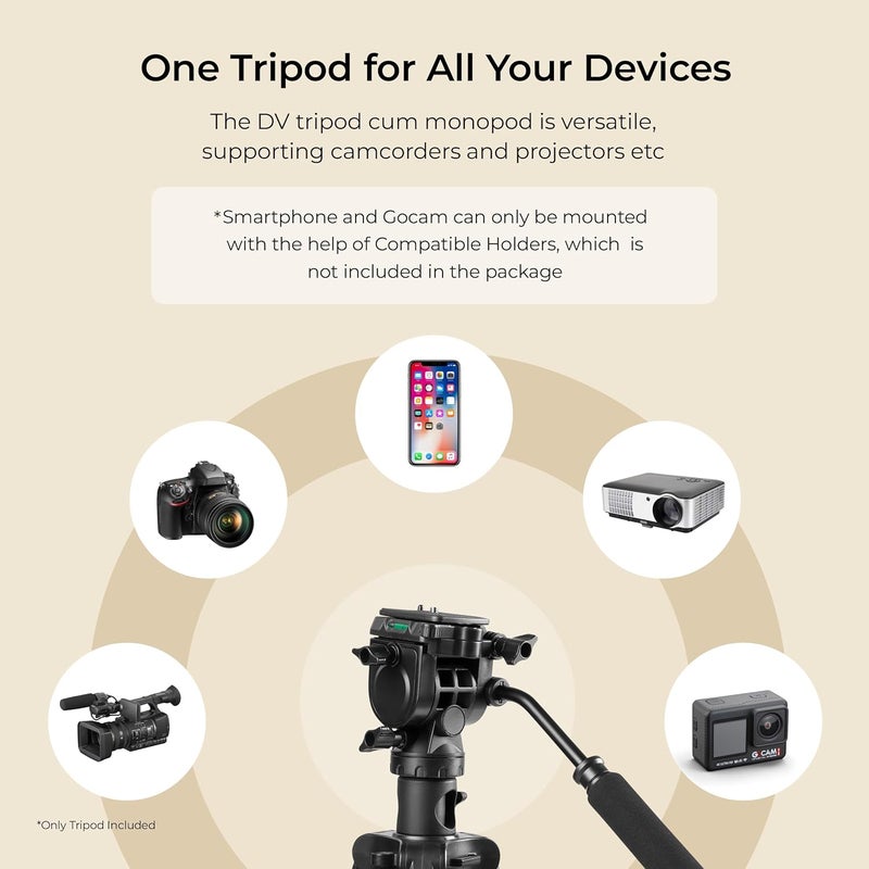 Digitek ® (DPTR 895VD) 195 CM Tripod Cum Monopod with Aluminum Alloy & Multipurpose Head, 3-Way Head, Lightweight 590MM Folded with Carry Bag, Max Load 5Kg, Ideal for DSLR, DV Camera's - Image 5