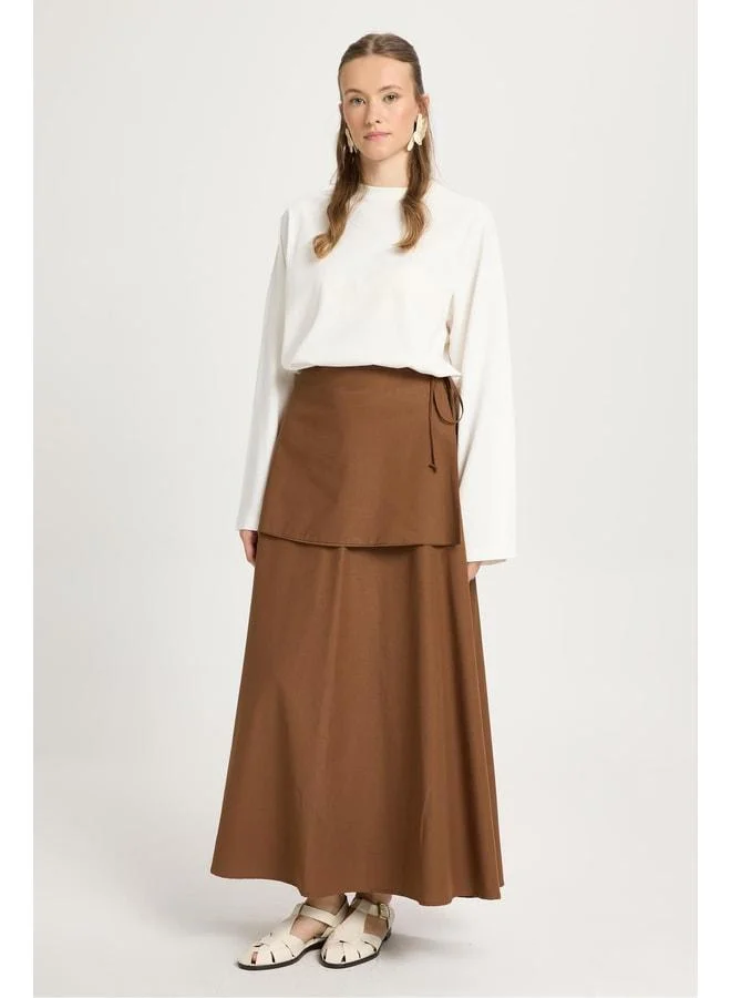 mina aise Women's Brown Belted Poplin Long Skirt 30021.