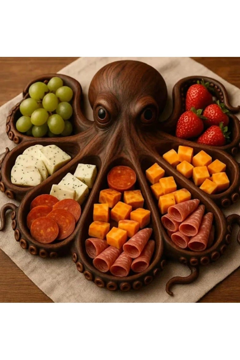 general Octopus Charcuterie Platter, Ocean Themed Cheese Bread Board, Novelty Unique Serving Tray Board for Cheese Meats Fruit, Kraken Design Wood Serving Tray, Unique Gift for Seafood Lovers