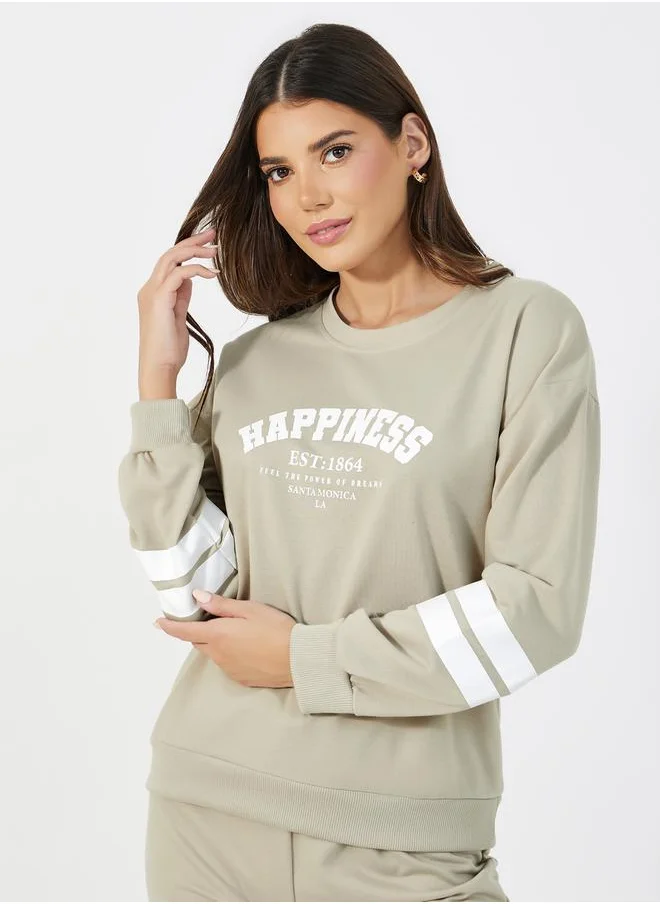 ستايلي Slogan Print Double Stipe Sweatshirt & Joggers Pyjama Set