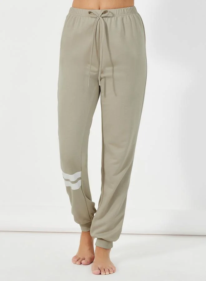 Styli Slogan Print Double Stipe Sweatshirt & Joggers Pyjama Set
