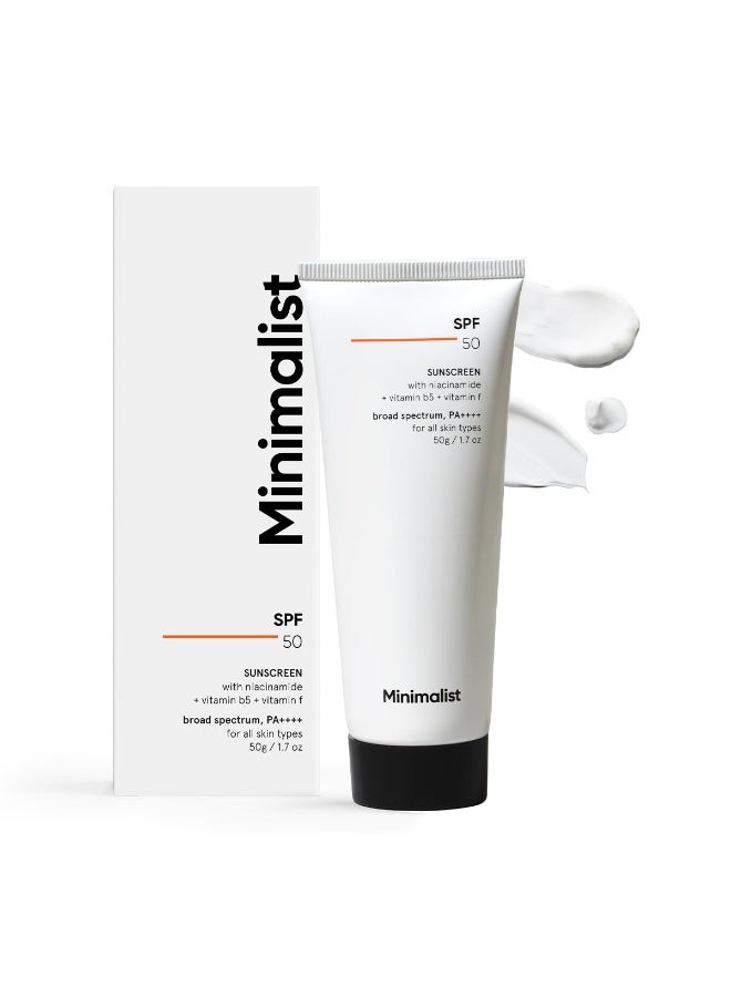 Minimalist Sunscreen SPF 50 PA+++ with Niacinamide & Multi-Vitamins | Clinically Tested in US (In-Vivo) | Lightweight with Multi-Vitamins | No White Cast | Broad Spectrum | Face Sunscreen for Men & Women | 50gm - Image 1