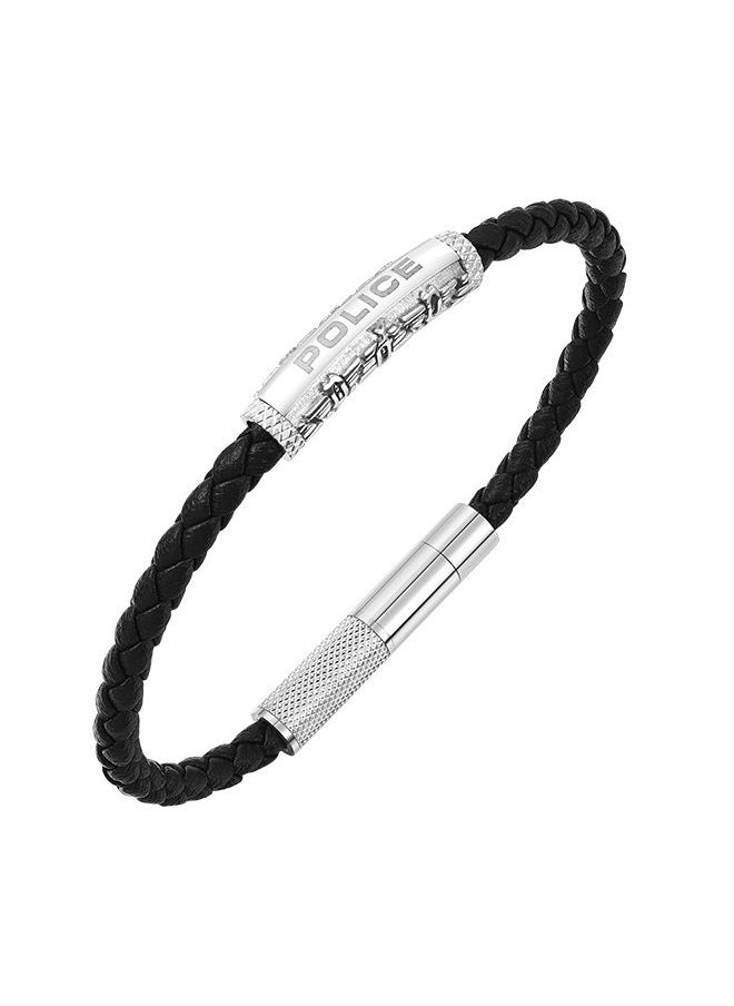 POLICE - Warren Black Leather With Stainless Steel Wing Logo Gents BraceletPEAGB0033601 - Image 1