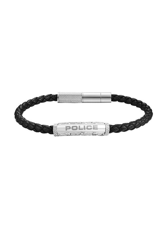 POLICE - Warren Black Leather With Stainless Steel Wing Logo Gents BraceletPEAGB0033601 - Image 1