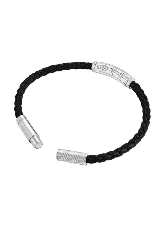 POLICE - Warren Black Leather With Stainless Steel Wing Logo Gents BraceletPEAGB0033601 - Image 1