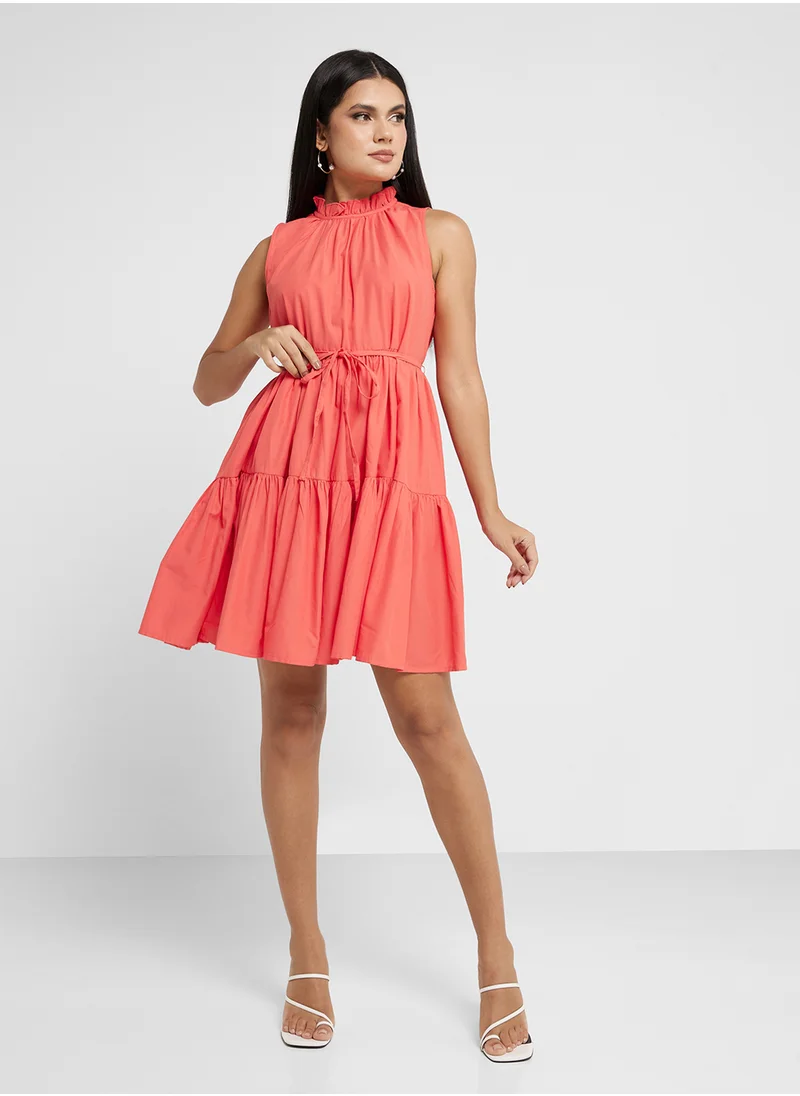 French Connection High Neck Tiered Dress
