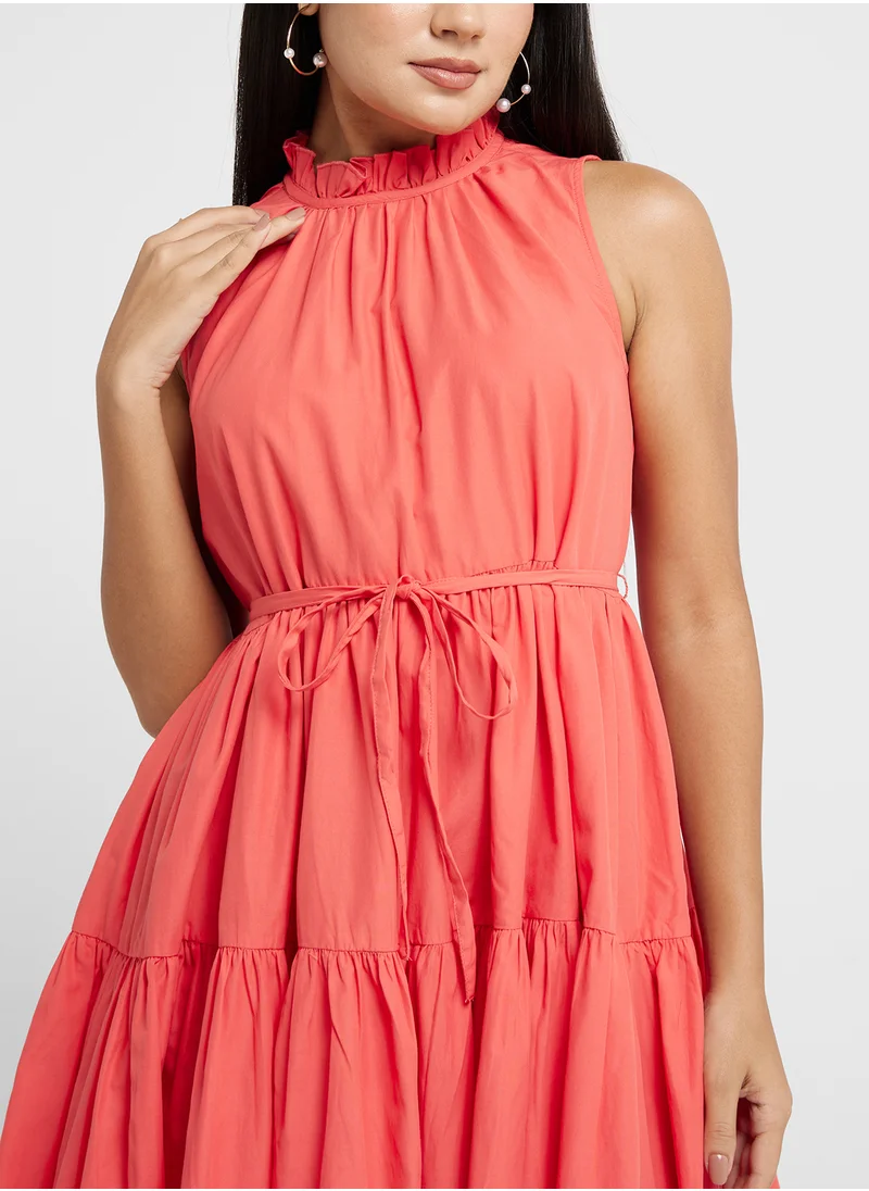 French Connection High Neck Tiered Dress