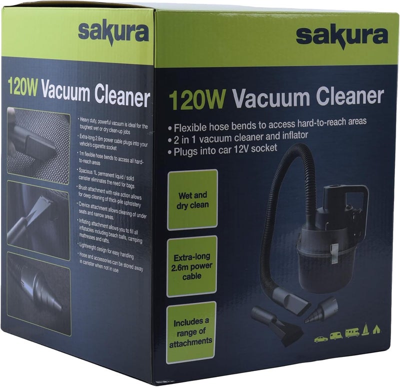 Sakura 120W Vacuum Cleaner SS5311 - Wet and Dry Cleaner and Inflator for Cars, Boats, and Caravans - Image 2