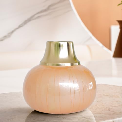 Ekhasa Nostrae by Ekhasa Unbreakable Peach Fuzz Enamel Flower Vase for Home Decor | Aesthetic Vase Gift for Wedding, Housewarming | Decorative Metal Vase with Vertical Lines for Living Room, Table, Office - Image 2