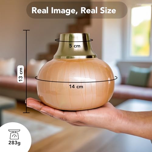 Ekhasa Nostrae by Ekhasa Unbreakable Peach Fuzz Enamel Flower Vase for Home Decor | Aesthetic Vase Gift for Wedding, Housewarming | Decorative Metal Vase with Vertical Lines for Living Room, Table, Office - Image 3