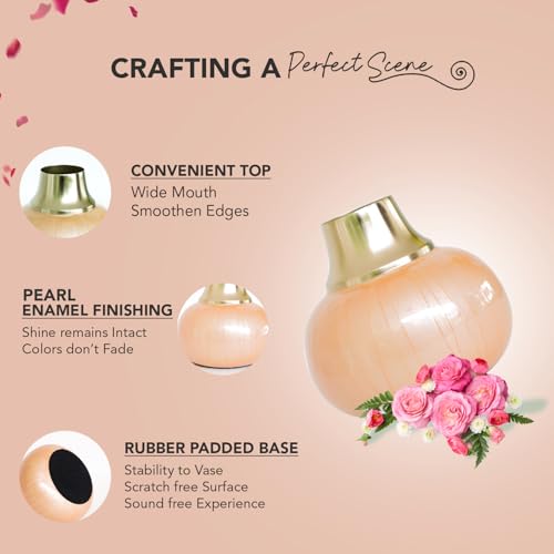 Ekhasa Nostrae by Ekhasa Unbreakable Peach Fuzz Enamel Flower Vase for Home Decor | Aesthetic Vase Gift for Wedding, Housewarming | Decorative Metal Vase with Vertical Lines for Living Room, Table, Office - Image 5