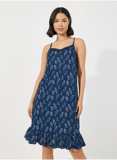 Styli Ditsy Leaf Print Ruffle Hem Slip Dress  - Image 2