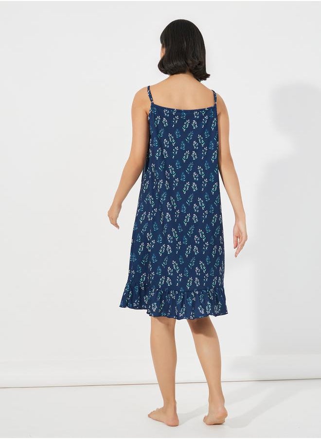 Styli Ditsy Leaf Print Ruffle Hem Slip Dress  - Image 4