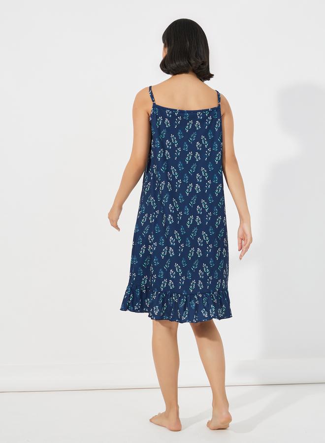 Styli Styli Ditsy Leaf Print Ruffle Hem Slip Dress  - Image 4
