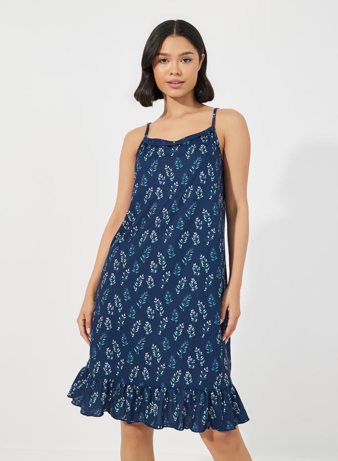 Styli Styli Ditsy Leaf Print Ruffle Hem Slip Dress  - Image 2