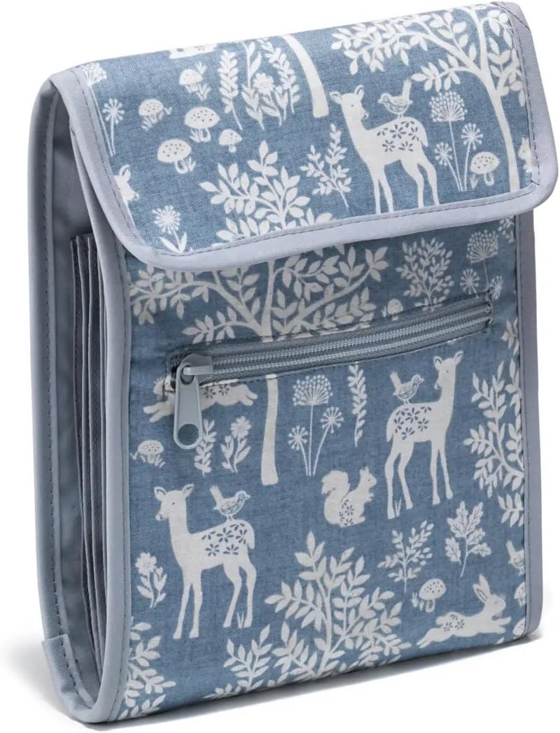 PRYM Circular Knitting Needle Case – 9” x 7-1/4” Fan-Fold Organizer with 10 Pockets, Magnetic Closure & Zip Accessory Pocket - Blue Woodland - Image 1