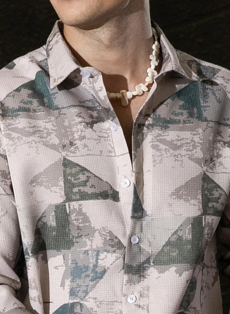Campus Sutra Men's Icy Blue & Army Green Faded Alps Shirt