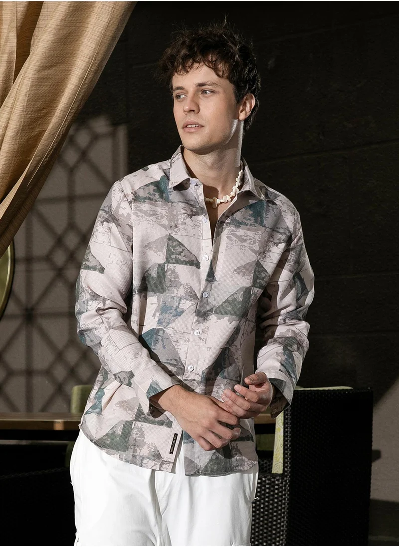 كامبوس سوترا Men's Icy Blue & Army Green Faded Alps Shirt