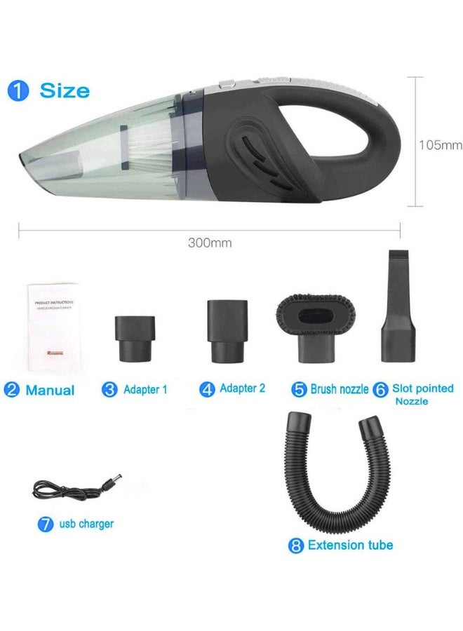 تشيس اب مكنسة كهربائية للسيارة، شفط قوي بقوة 3.2 كيلو باسكال، قابلة لإعادة الشحن 12 فولت 120 واط، لتنظيف شعر الحيوانات الأليفة والسيارة والمنزل، لون أسود، 355*105*125 مم/13.97*4.13*0.16 بوصة، F6001 - Image 3