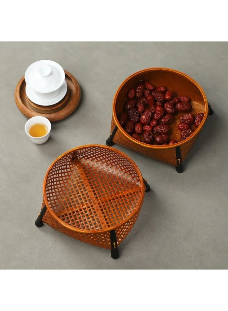 Handmade bamboo woven lacquer snack basket, dried fruit and water fruit basket, tea set storage bamboo basket - Image 1