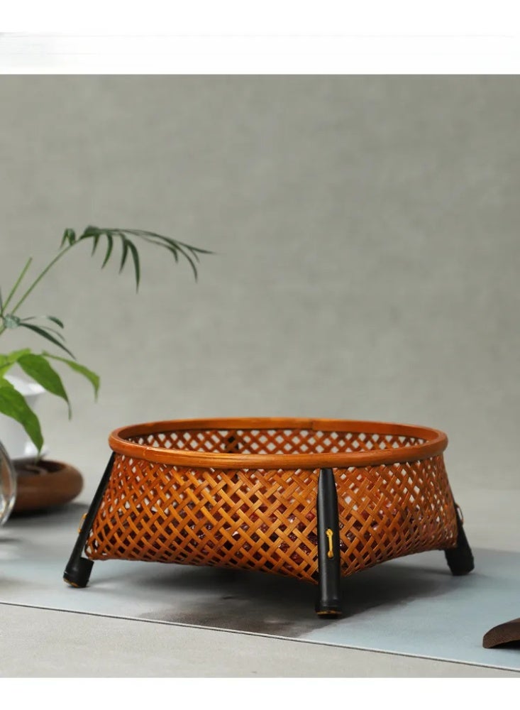 Handmade bamboo woven lacquer snack basket, dried fruit and water fruit basket, tea set storage bamboo basket - Image 3