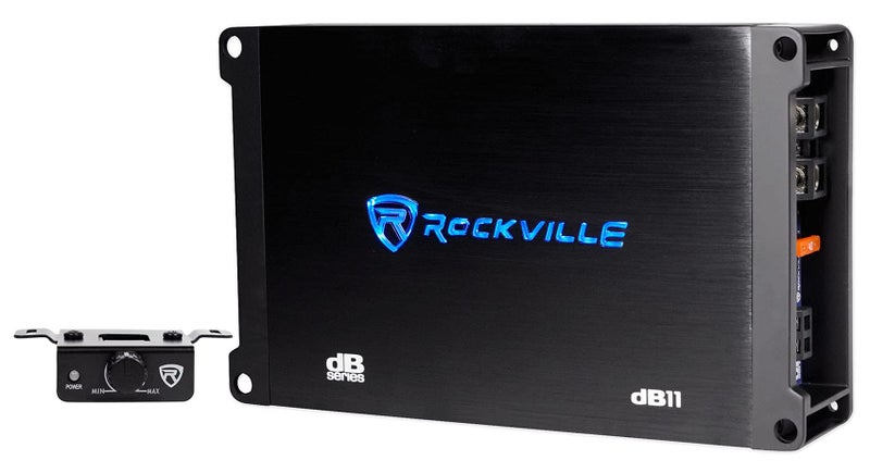 Rockville dB11 1400W Peak/350W RMS Mono 2-Ohm Class-D Car Amplifier, Wired Bass Remote, Compact Size, Low THD, for Powerful Car Audio - Image 1