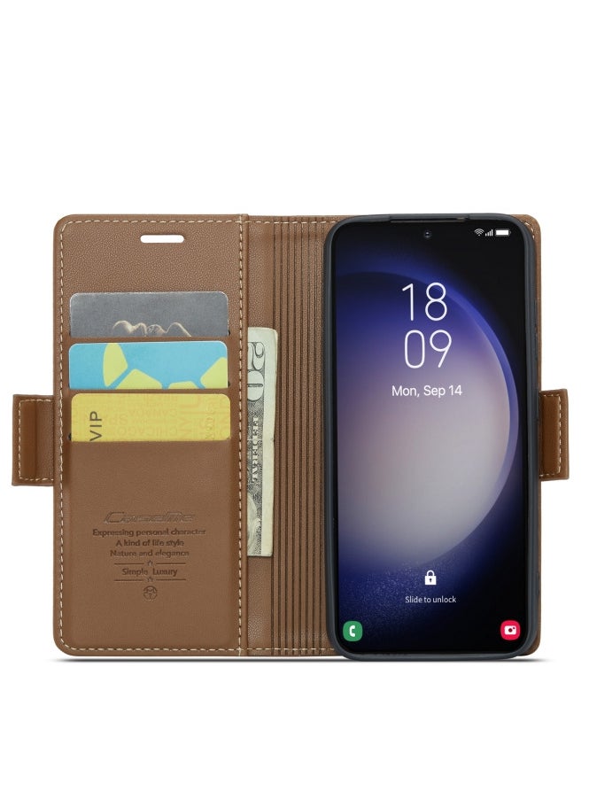 CaseMe - Flip Wallet Case For Samsung Galaxy S24 plus [RFID Blocking] PU Leather Wallet Flip Folio Case with Card Holder Kickstand Shockproof Phone Cover (Brown) - Image 1