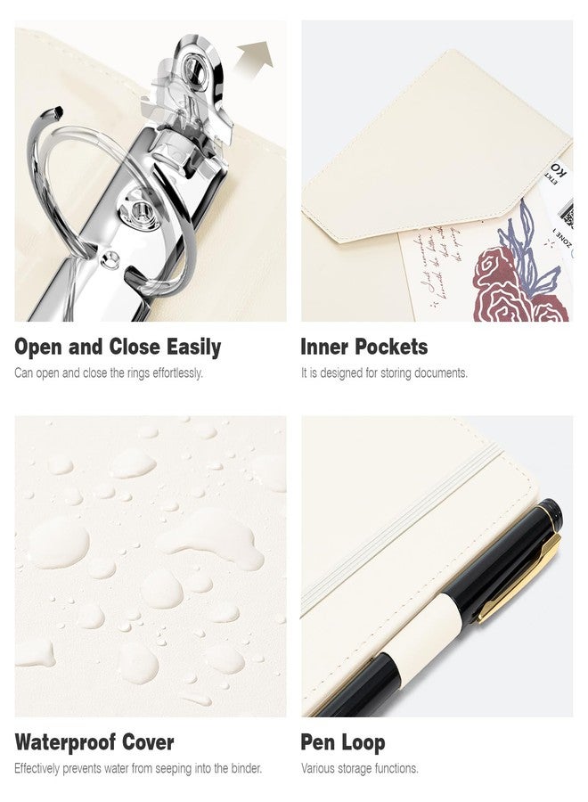 Ospelelf Leather Mini Binder Vintage Hardcover 2 Inch Rings, Professional Small 3 Ring Binders Organizer Suitable for 5.5" x 8.5" Documents, Binder Dividers with Tabs, Beige - Image 5