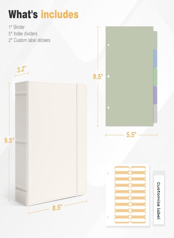 Ospelelf Leather Mini Binder Vintage Hardcover 2 Inch Rings, Professional Small 3 Ring Binders Organizer Suitable for 5.5" x 8.5" Documents, Binder Dividers with Tabs, Beige - Image 3