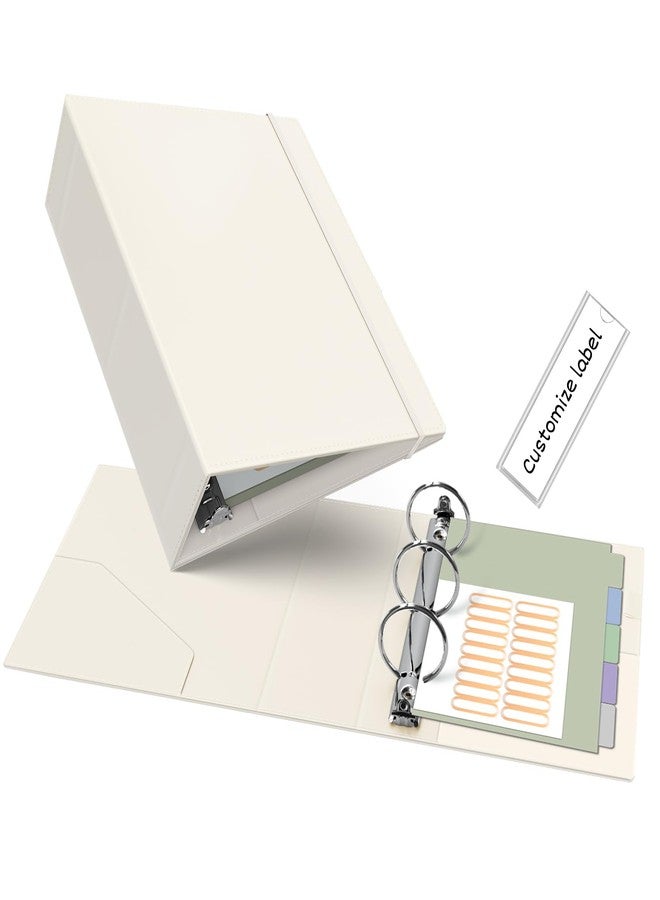 Ospelelf Leather Mini Binder Vintage Hardcover 2 Inch Rings, Professional Small 3 Ring Binders Organizer Suitable for 5.5" x 8.5" Documents, Binder Dividers with Tabs, Beige - Image 1