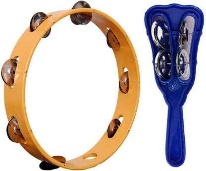Yoshiva Hand Tambourine without Skin | Multi-Color Plastic Percussion Instrument | Lightweight Khanjari for Kids, Beginners, School Music & Bhajan | Combo Pack of 2 - Image 1