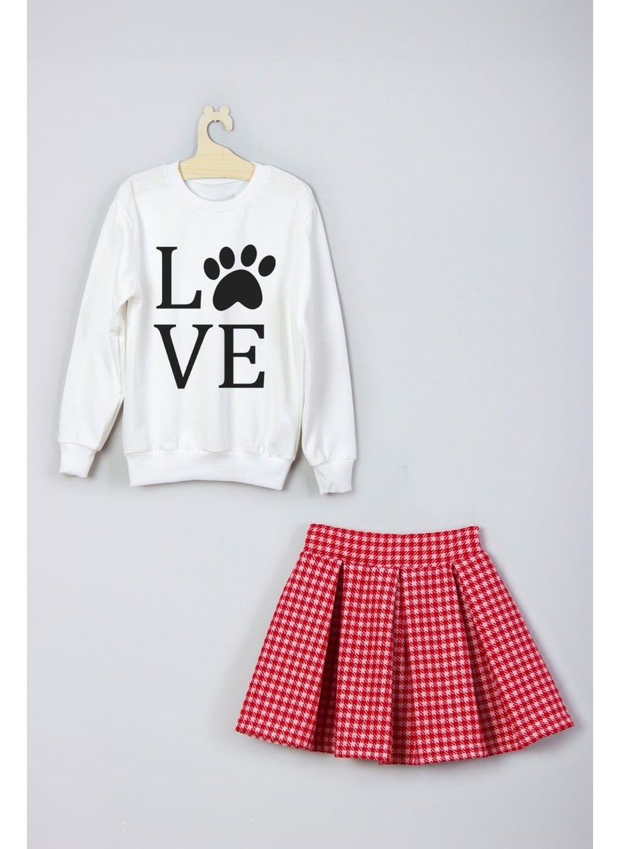 Ada Bebek Çocuk - Ada Baby Kids New Season Cute Paw Patterned Skirt Sweat Suit - Image 1