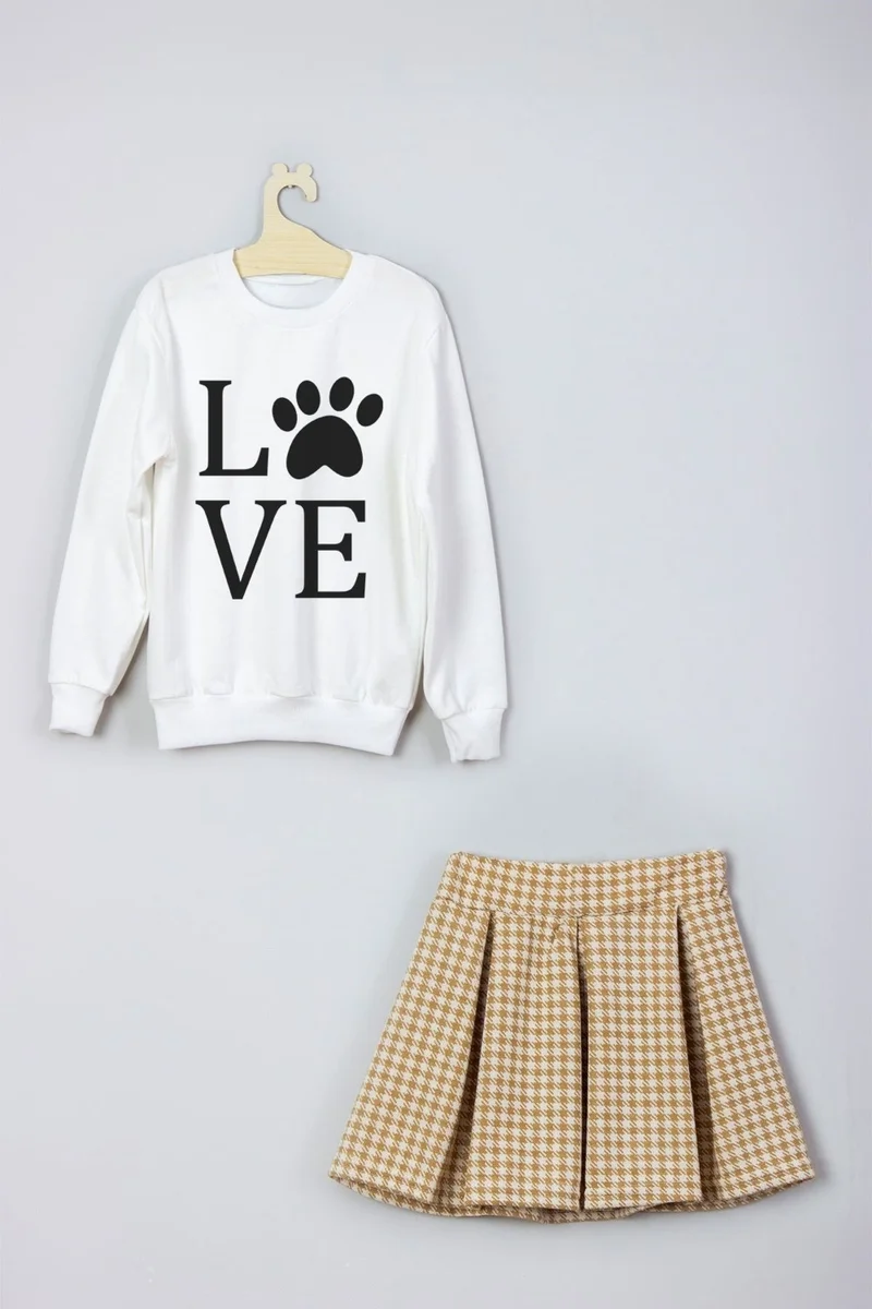 ادا بيبيك تشوكوك Ada Baby Kids New Season Cute Paw Patterned Skirt Sweat Suit