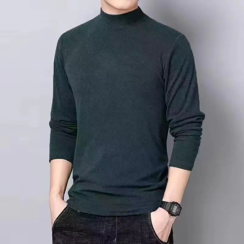 Mens Winter High-Collar Fleece-Lined Warm Tops dark green [half-high collar velvet]]