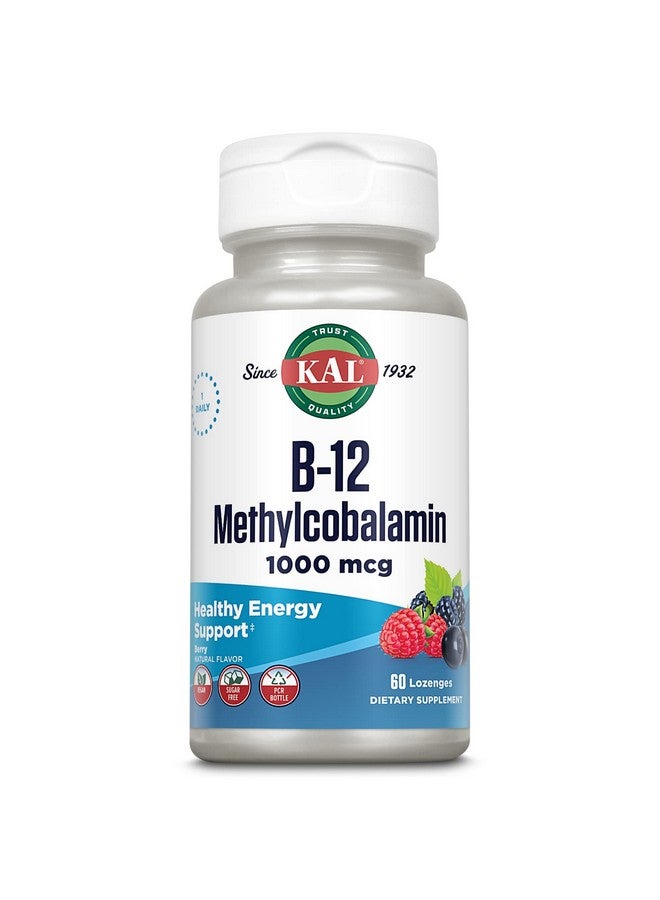 KAL Vitamin B-12 Methylcobalamin Lozenges 1000mcg, Healthy Energy, Metabolism, Nerve & Red Blood Cell Support,* Optimal Absorption, Natural Berry Flavor, Vegan, Sugar Free, 60 Servings, 60 Lozenges